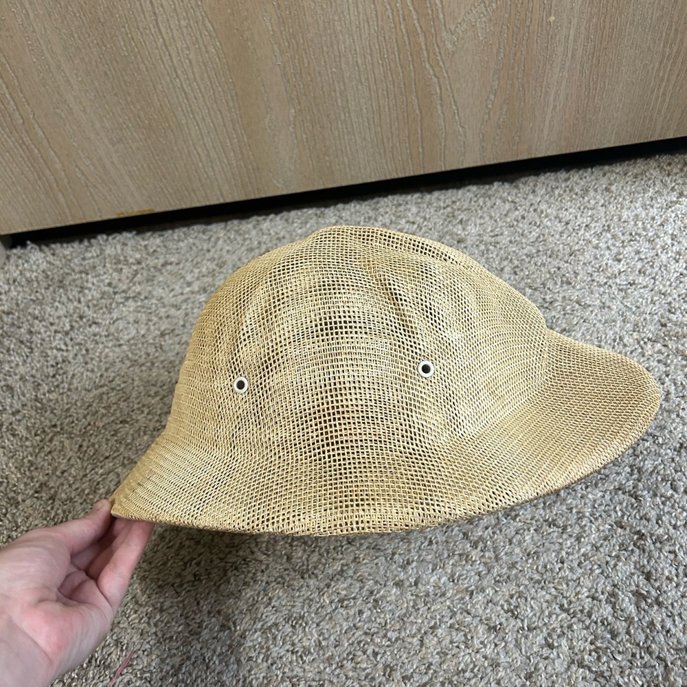 Vintage Brookstone Safari Hat Pith Helmet Tan Jungle Cap Adjustable Unisex USA